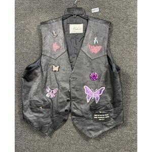 Vichen Leather Vest Womens Size XXL Black Lady Rider Butterfly Patches Biker